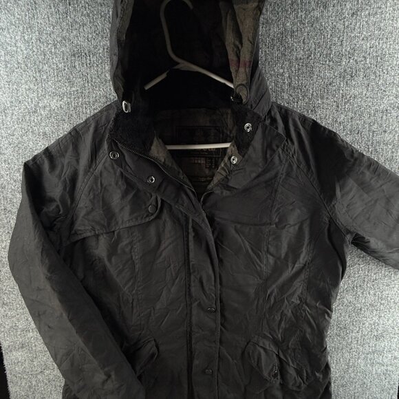 Barbour Millfire Winter Tartan Size 14 US Black Waxed Jacket Women Full Zip - Picture 1 of 16